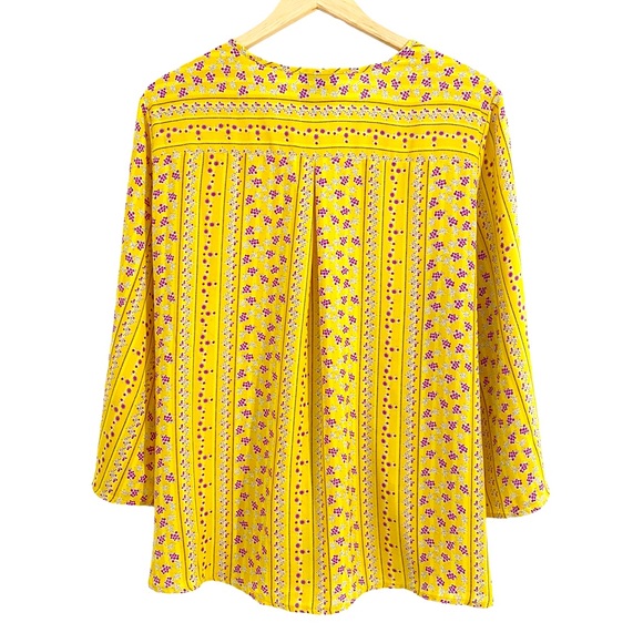 W5 Yellow Black White & Purple Floral Print Wrap Front Blouse, Size XL - Picture 2 of 8